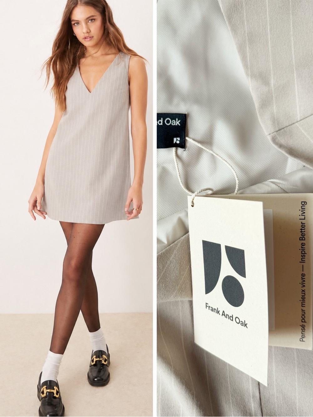 NWT Frank & Oak Woman Cream Pinstriped Relax Shift Dress MEDIUM Preppy Minimal